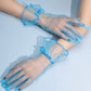 Ruffle trim blue mesh gloves