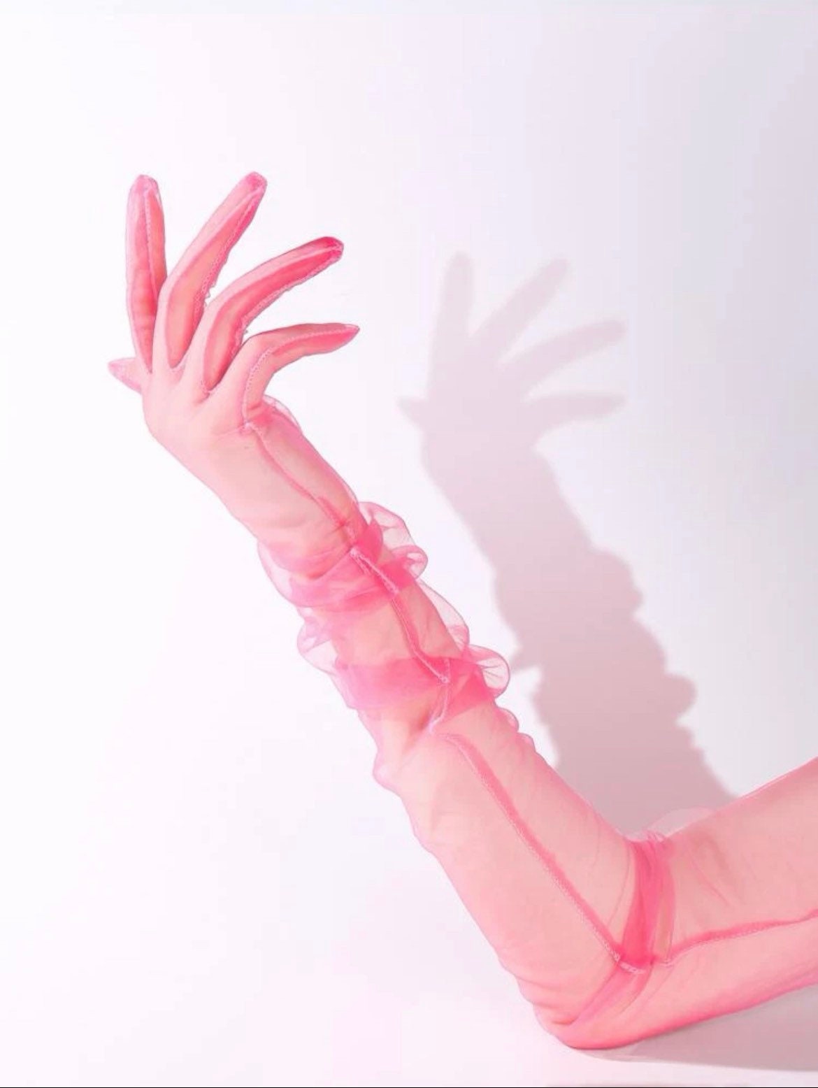 Pink long tulle gloves for women
