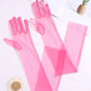 Above the elbow pink tulle gloves