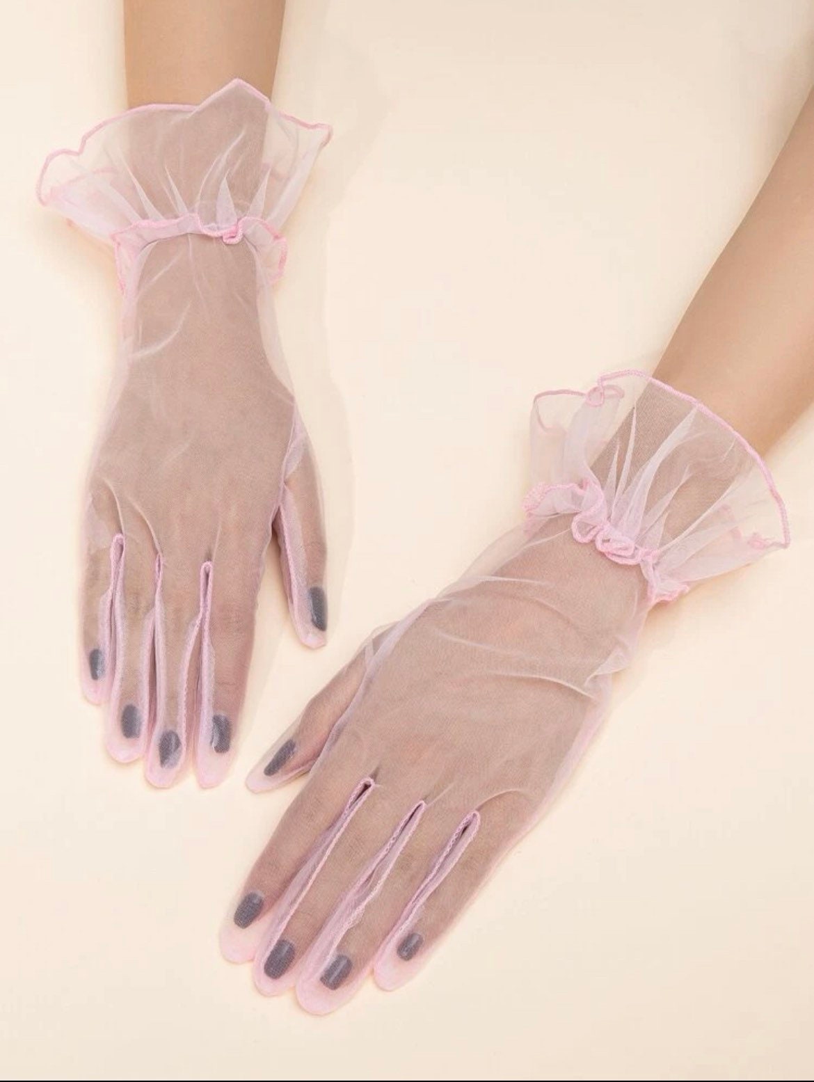 Light pink ruffle trim lolita gloves