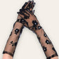 long black floral gloves, elbow length 