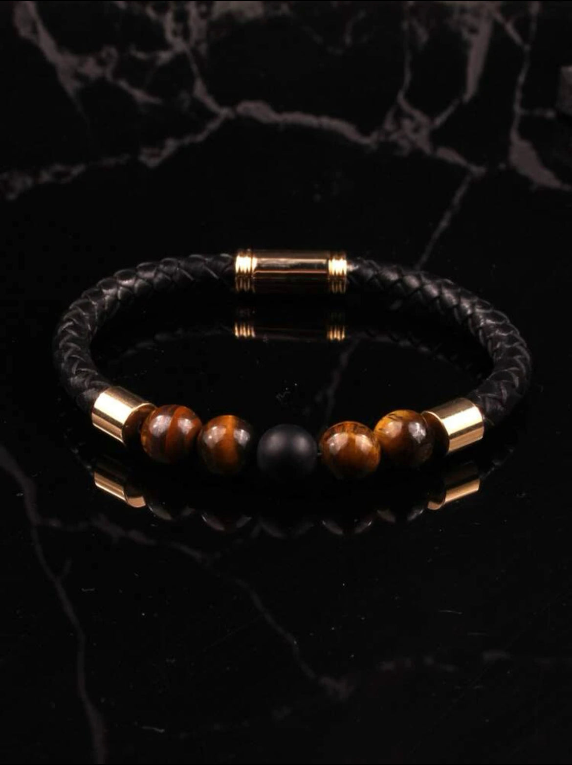 Mens vegan leather bracelet with magnetic clasp