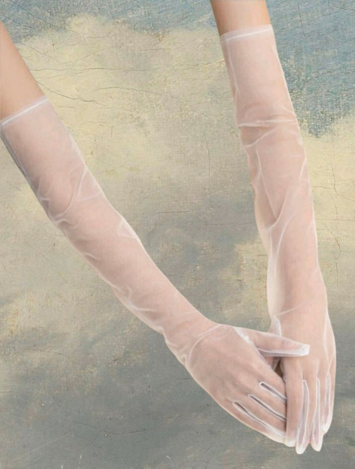 Long plain white mesh gloves