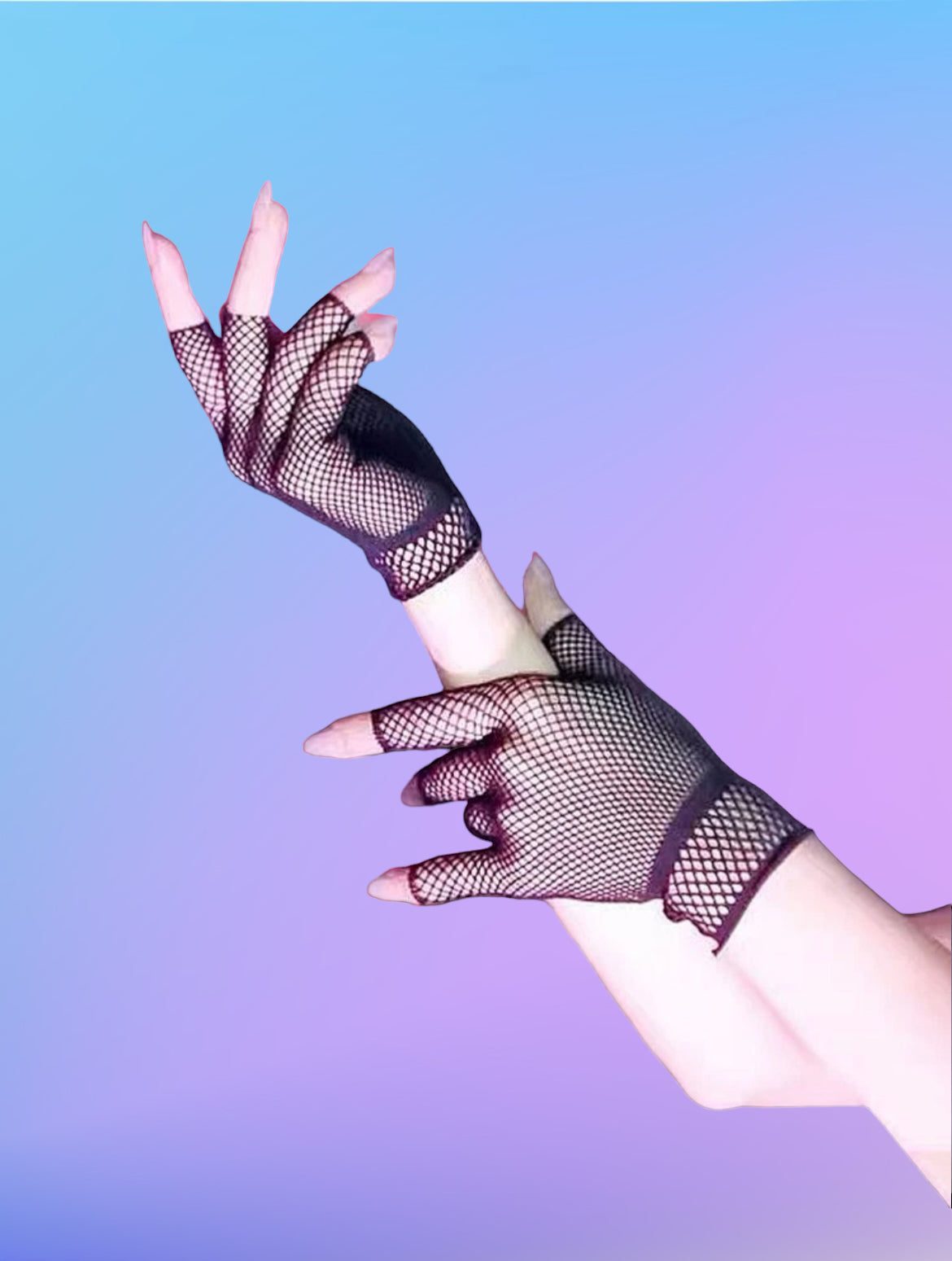 black fishnet fingerless gloves
