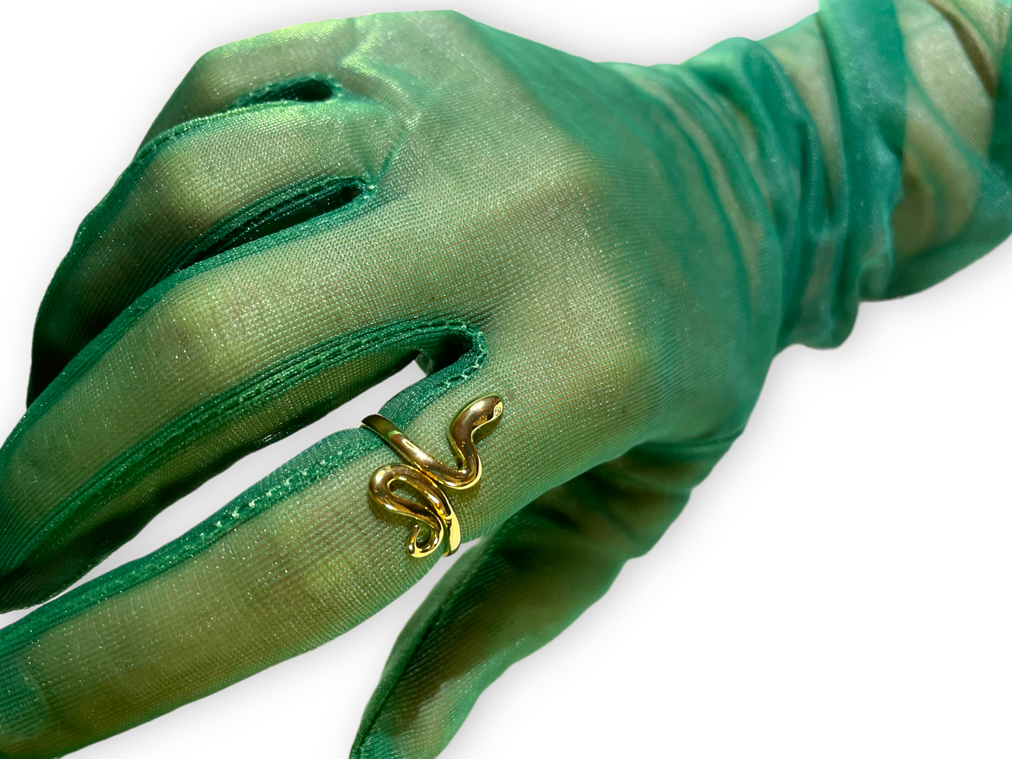 Dark green fashion gloves, Dark green opera gloves, Sheer green gloves, Above the elbow