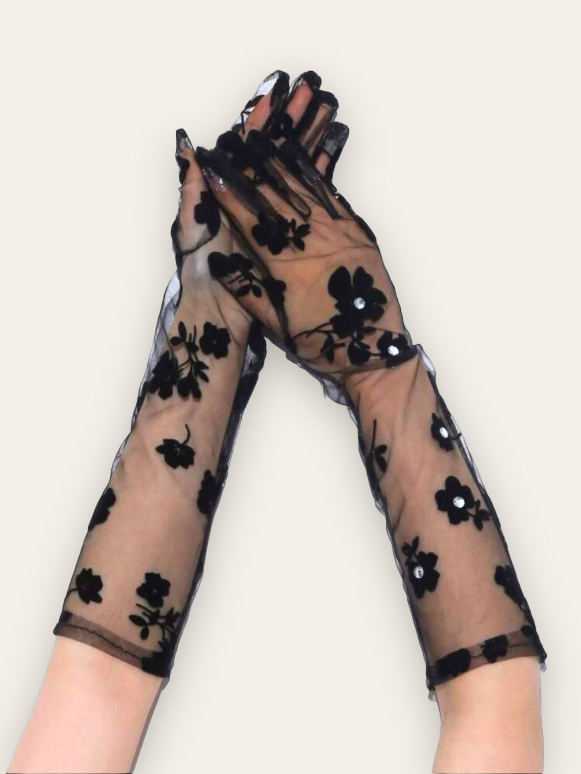 long black floral print gloves