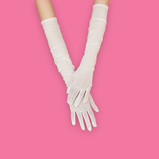 Long white mesh gloves