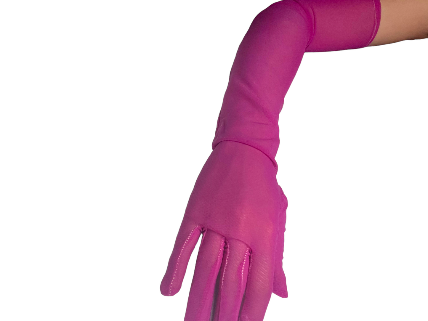 Long hot pink plain mesh gloves