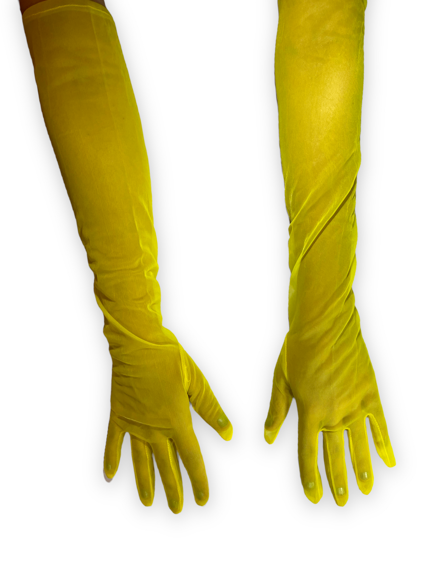 Yellow mesh opera gloves, Above the elbow sheer gloves, Summer dress accessories