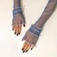 Blue sheer ruched arm sleeves