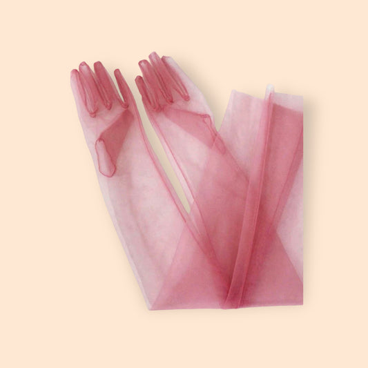 Mauve pink long tulle gloves