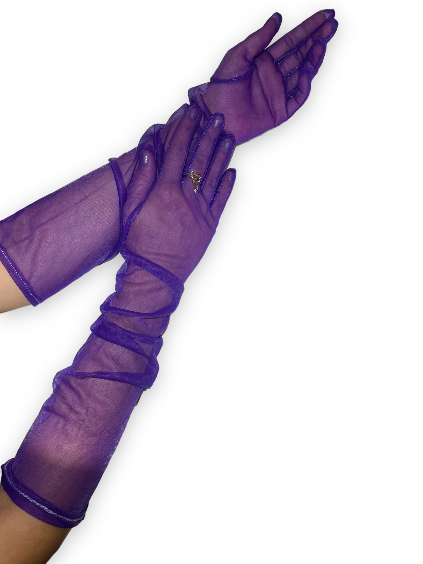 Purple sheer opera gloves, Long purple gloves, Above the elbow, Royal purple fashion gloves