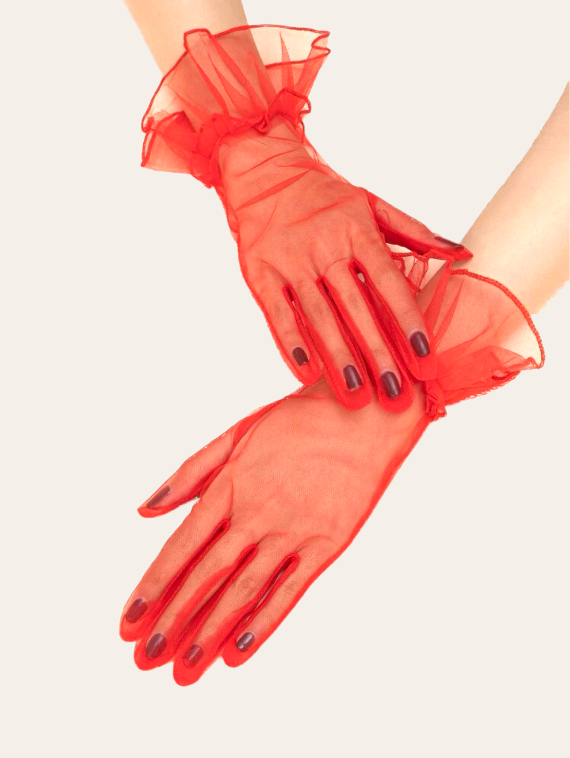 red ruffle trim gloves