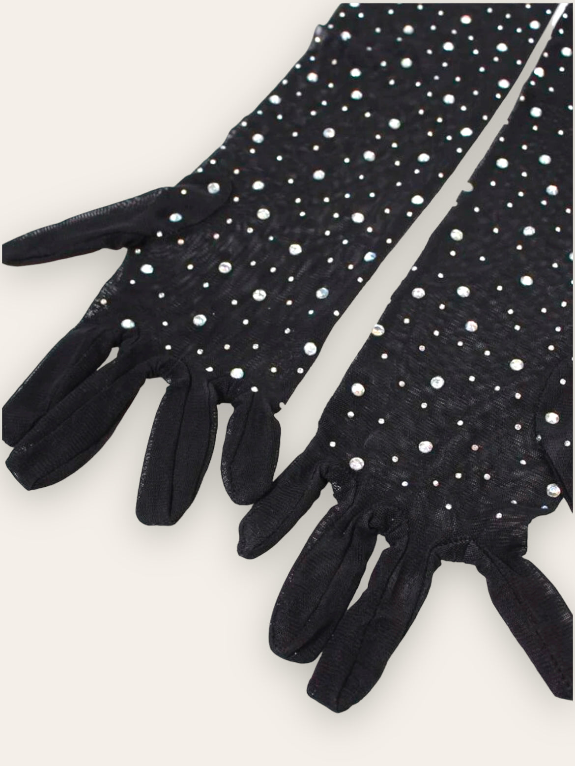 Black rhinestone gloves. 