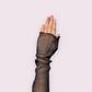 Black glitter mesh arm sleeves, Finger less mesh gloves in black