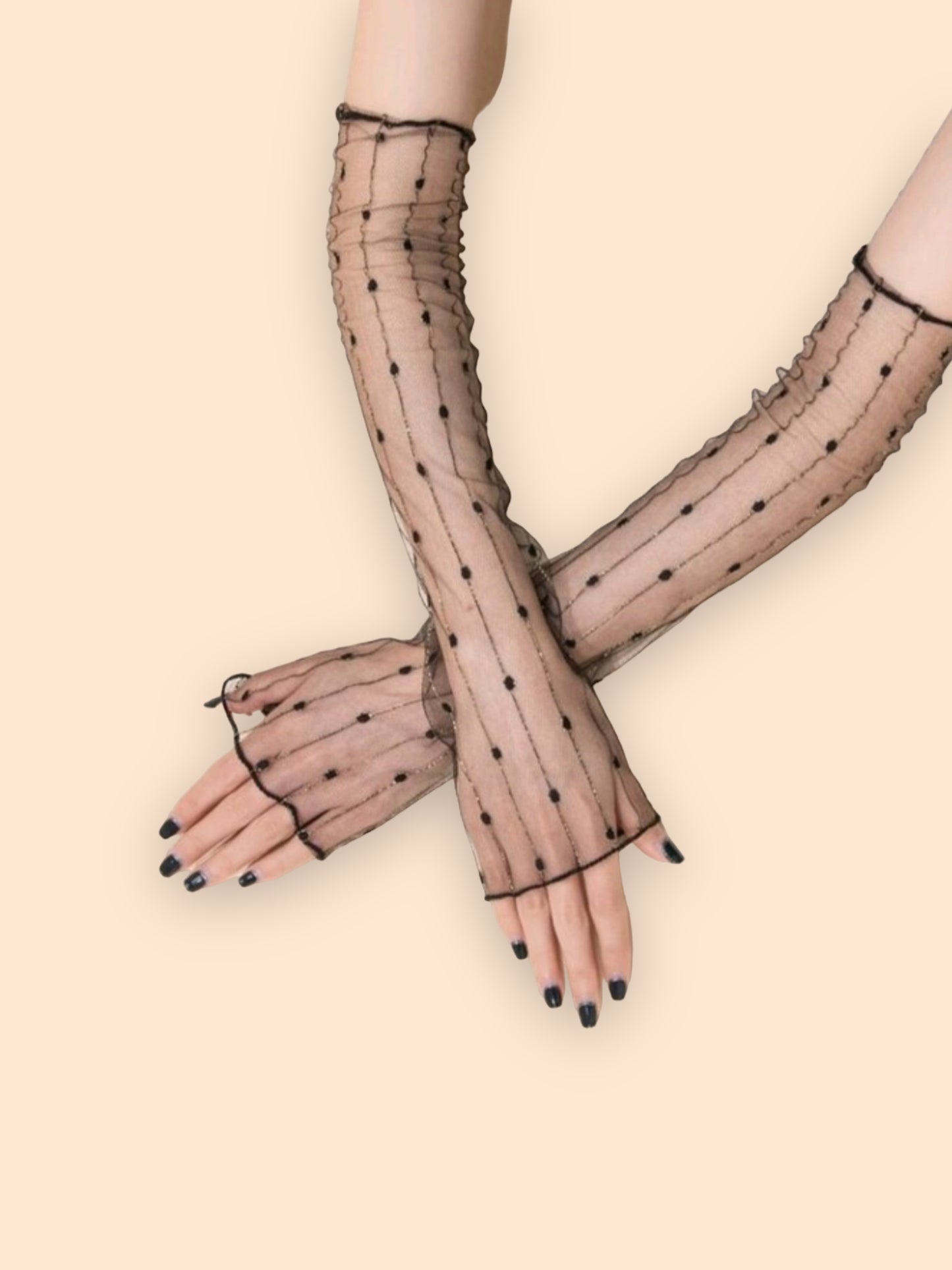 Black polka dot fingerless gloves