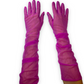 Hot pink mesh gloves, Pink sheer opera gloves, Above the elbow