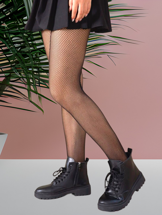 Black fishnet waist high tights with black seam